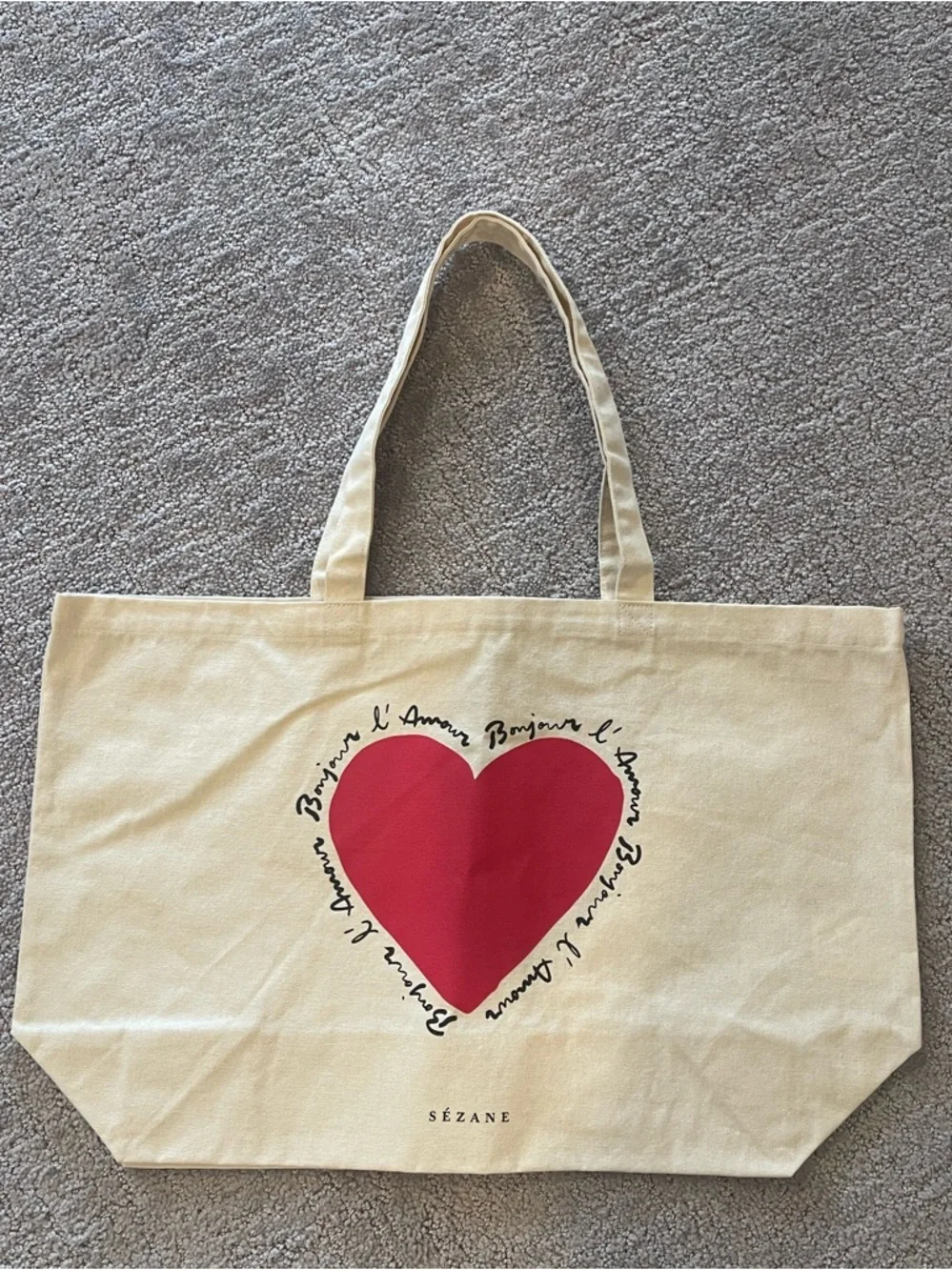 Sezane Limited Edition Canvas Heart Tote Bag, Ivory, Red Heart, Never Used, NEW